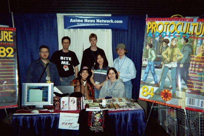 ANN’s PA crew at Anime Boston 2005: Claude J. Pelletier, Christopher Macdonald, Sean Broestl, Bamboo Dong, George Philips, Miyako Matsuda and Julia Struthers-Jobin.